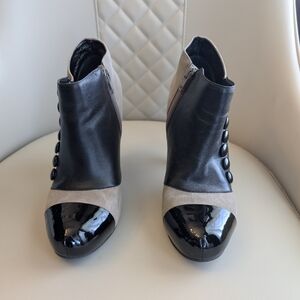 Gianni Bini Black and Beige Two-Tone Button Ankle Boots